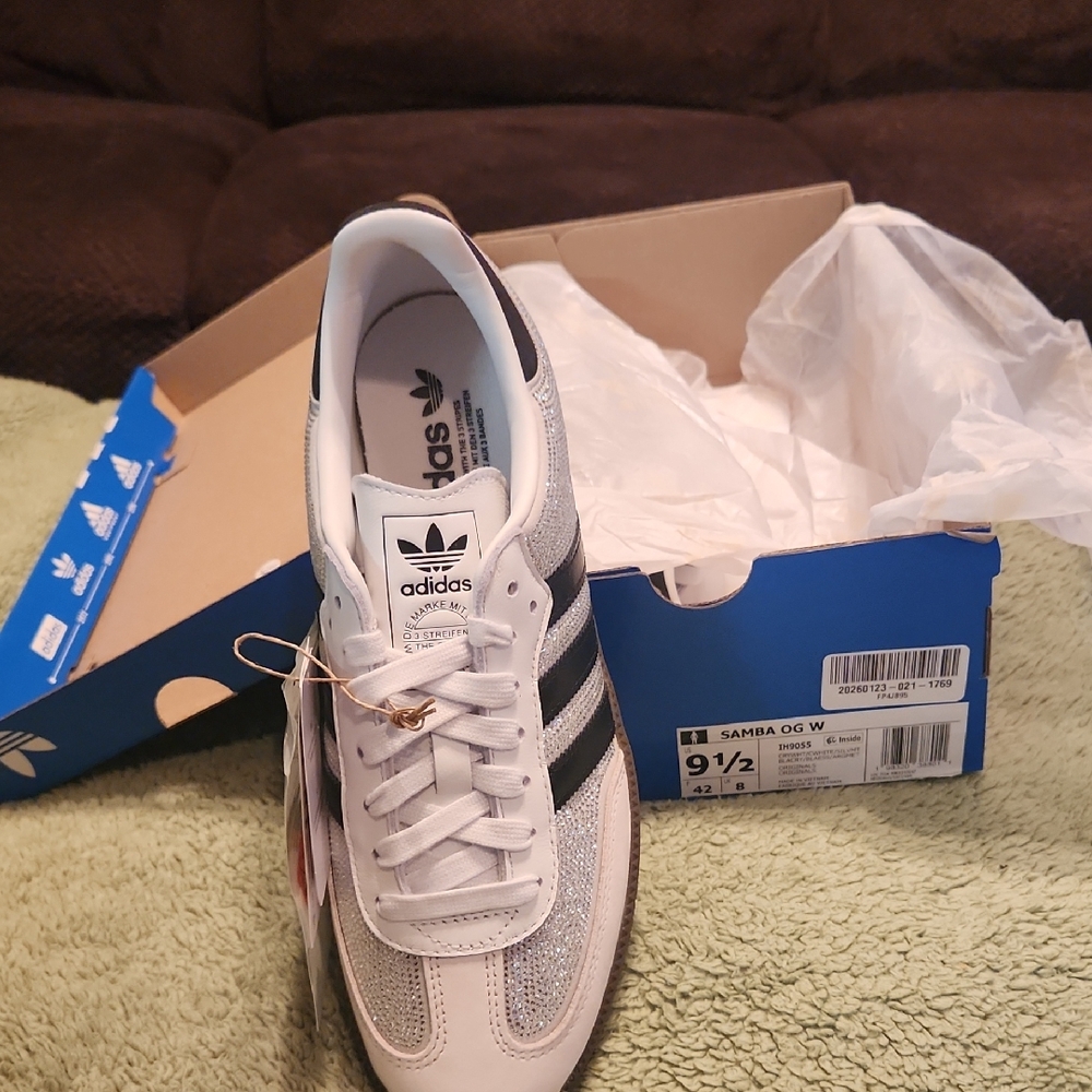Silver and Black Rhinestones Adidas Sneakers